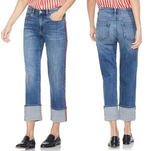 VINCE CAMUTO Cuffed Straight Leg Jeans With Racer Red Stripe & Pockets Blue Sz 4